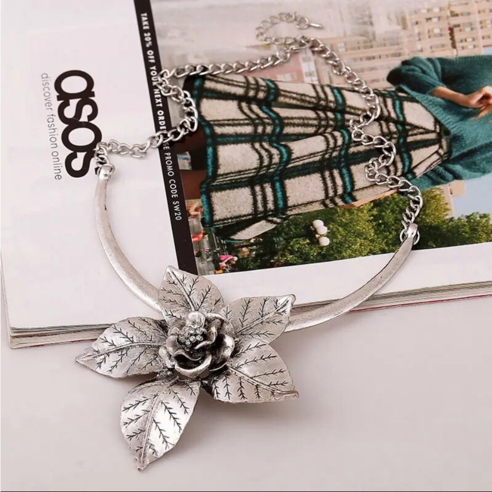 🎉New Statement Choker Necklace Silver Or Gold Plated Large Flow…